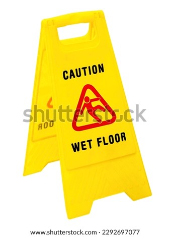 Caution Wet Floor yellow warning sign isolated on white background