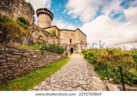 Castle Sovinec, Eulenburg, robust medieval fortress, one of the largest in Moravia, Czech republic. landscape with medieval castle on a rocky hill above a forest valley