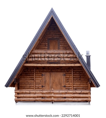 Beautiful brown wooden home house cottage log cabin chalet hut isolated on white background Royalty-Free Stock Photo #2292714001