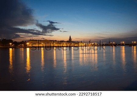 View on Vasilyevsky island at white nights, Saint Petersburg, Russia