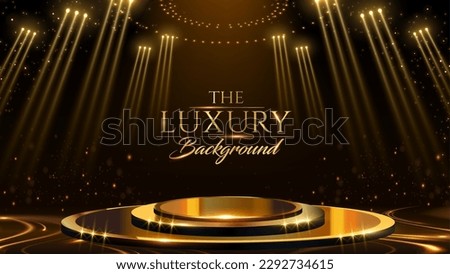 Golden Stage Spotlights Royal Awards Graphics Background. Lights Elegant Shine Modern Template. Luxury Premium Corporate Template. Event Show Backdrop. Royalty-Free Stock Photo #2292734615