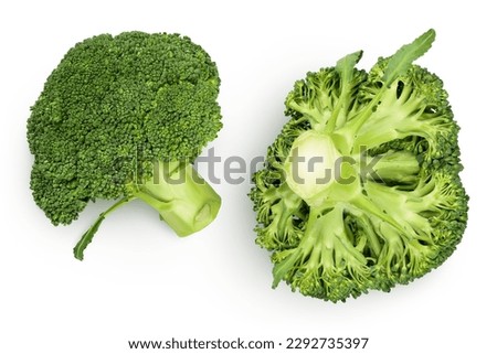 fresh broccoli isolated on white background close-up with full depth of field. Top view. Flat lay Royalty-Free Stock Photo #2292735397