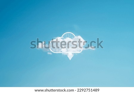 Virtual computing with natural white cloud sky on blue background , Cloud technology is transfer data information and upload download application concept. Royalty-Free Stock Photo #2292751489