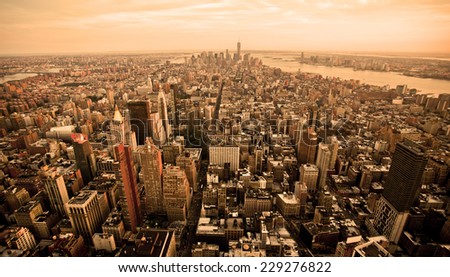 New York city skyline with orange filter