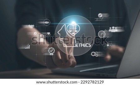 Businessman touch on virtue ethics inside human mind, moral, strategy, attitude, behavior. Investment sustainable development. The effective compliance and business ethics culture in workplace. Royalty-Free Stock Photo #2292782129
