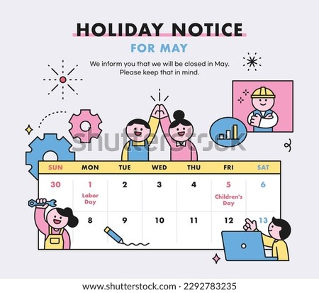 Labor Day. holiday calendar. Cute worker characters. Poster, webpage template. people who are working.