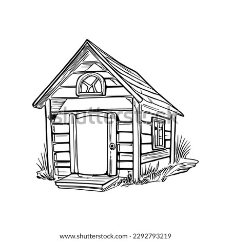 Dog house coloring book, Dog house coloring page, black and white drawing for coloring pages vector illustration.