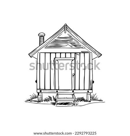 Dog house coloring book, Dog house coloring page, black and white drawing for coloring pages vector illustration.