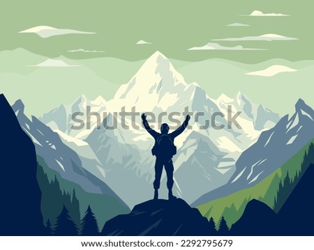 A mountaineer celebrating at the Swiss alps