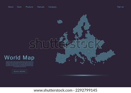 Europe Map - World map vector template with blue dots, grid, grunge, halftone style isolated on dark purple background for website, infographic, technology design - Vector illustration eps 10 Royalty-Free Stock Photo #2292799145