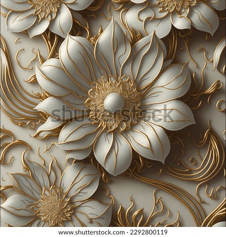 Elegant colorful 3d flowers with leaves on a tree illustration background. 3d abstraction wallpaper for Interior mural painting wall art decor. Tree branches leaves with flowers hanging on wall.