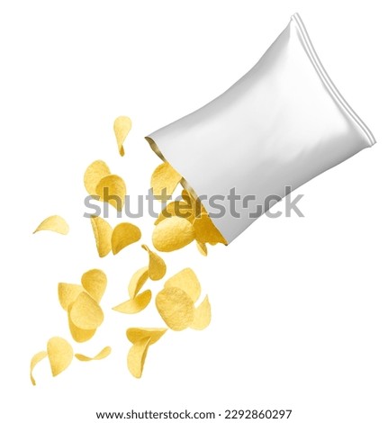 Pouring potato chips from its packaging isolated on white    Royalty-Free Stock Photo #2292860297