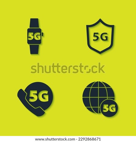 Set Smart watch 5G network, , Phone with and Protective shield icon. Vector