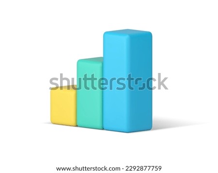 Bar graph financial business analyzing column chart colored structure step level 3d icon realistic vector illustration. Graphic profit control information report visualization infographic scale growth