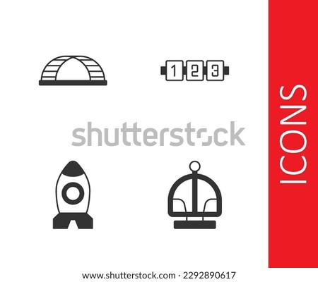Set Attraction carousel, Monkey bar, Rocket ship toy and Education logic game icon. Vector