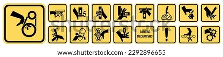 Set of ISO warning signs: hand crushing force. Be attentive. Hand chewing. Hand mutilation. EPS 10. Royalty-Free Stock Photo #2292896655