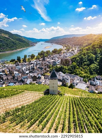 Bacharach panoramic view. Bacharach is a small town in Rhine valley in Rhineland-Palatinate, Germany. Bacharach on Rhein town, Rhine river, Germany. Royalty-Free Stock Photo #2292905815