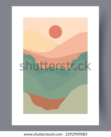 Landscape ecology summer nature wall art print. Wall artwork for interior design. Contemporary decorative background with nature. Printable minimal abstract ecology poster.