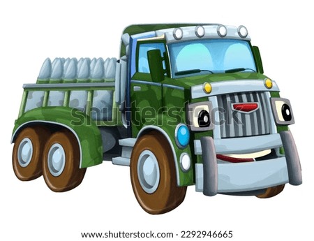 cartoon happy and funny off road military truck vehicle with cargo isolated illustration for children artistic style