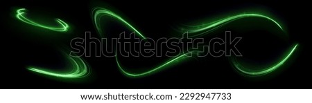 Green glowing shiny lines effect vector background. Luminous white lines of speed. Light glowing effect. Light trail wave, fire path trace line and incandescence curve twirl.