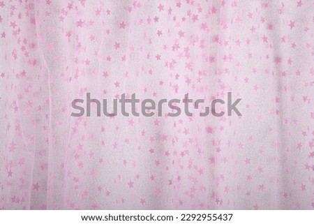 Fine mesh netting with fluffy pink stars fabric or material, suitable for baby background or wallpaper with graphic design or AI usage. Concept for other compsitions