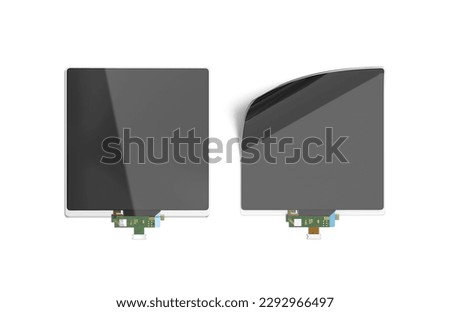 Blank black flexible flat and folded corner rectangular display mockup, 3d rendering. Empty led fold touchscreen for reclaim mock up, top view. Clear device monitor prototype template. 3D Illustration