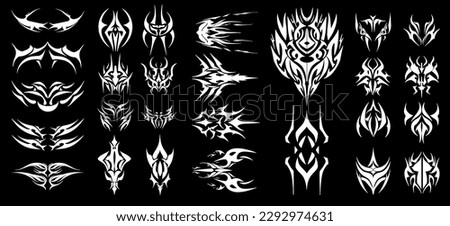Acid Neo-tribal shapes. Abstract ethnic shapes in gothic style. Hand drawn modern elements for typography, tattoo, poster, cover. Vector illustration Royalty-Free Stock Photo #2292974631