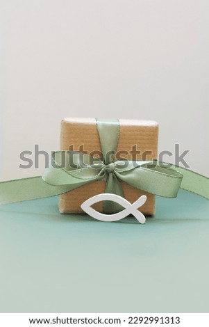  Confirmation, Communion and Baptism Greeting Card with Religious Symbols - Gift Box with fish - Invitations card