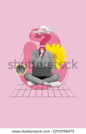 Creative 3d pinup pop artwork collage sketch of minded faceless person sitting using netbook decide question choose answer Royalty-Free Stock Photo #2292998473