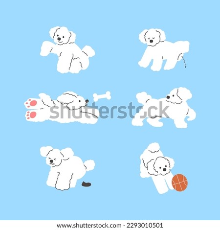 Cute dog illustration set. Puppy doing various actions on a white background. ball and pet.