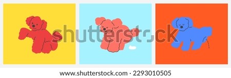 Cute dog illustration set. Puppy doing various actions on a white background. ball and pet.