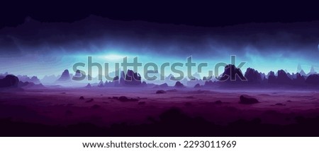 space digital artwork. Surreal fantasy space. Nebula with planets stars. Science fiction elements. Glowing technologies. Dark colorful universe. Asteroids concept with moons stones vector illustration Royalty-Free Stock Photo #2293011969