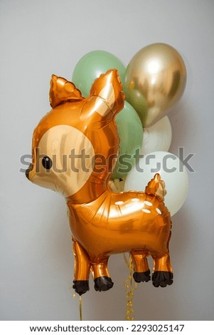 balloons with deer, golden number 2 on a white background