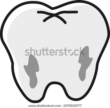 Illustration of yellowed teeth with black stains (black and white)