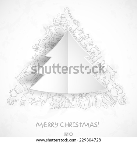 Merry Christmas Stylish Tree. Christmas And New Year Symbols. Vector Illustration. Eps 10