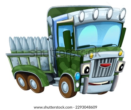 cartoon happy and funny off road military truck vehicle with cargo isolated illustration for children
