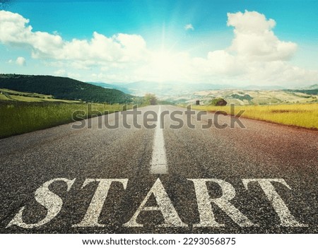Road that says start in the asphalt. Concept of company startup