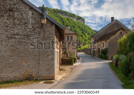 Baume-les-Messieurs (Bom-les-Messieurs or Bom-les-Messieurs) is part of the Association of the most beautiful villages in France Townscape in Jura, France, Europe.
