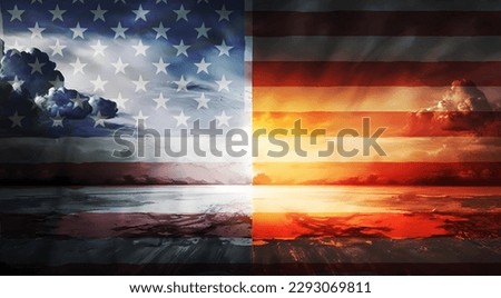 USA flag on beautiful nature sky background