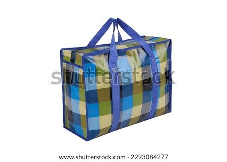 zippered duffle bag jpg image. jumbo zipper storage bag. Nylon blue and black color jumbo shopping bags. Royalty-Free Stock Photo #2293084277