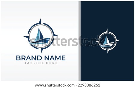 nautical compass ship boat logo icon design vector