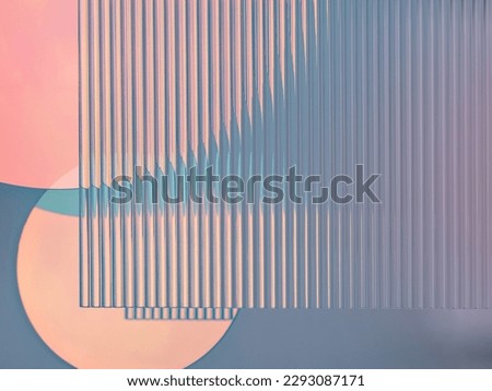 Photography of acrylic glass product presentation pedestal. Shapes and pastel colours created by acrylic glass. Ribbed patterns provide a scene for beauty products, makeup and accessories promotion.