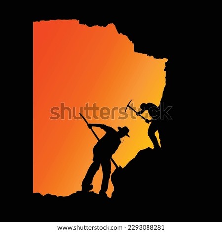 vector illustration silhouette of two worker miner Royalty-Free Stock Photo #2293088281