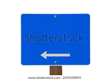 Blank blue arrow road sign isolated with cut out background.