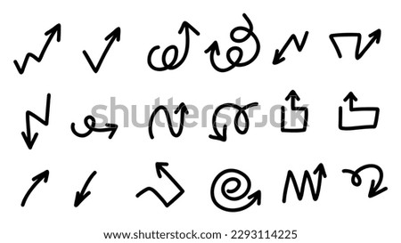 Arrows pointing in different directions handwritten calligraphy  set ,Hand drawn design elements , Flat Modern design isolated on white background ,Vector illustration EPS 10