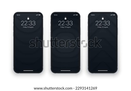 Various Dark Grey Layered Smooth Blurred Dynamic Structure Modern Wallpapers Set On Photorealistic Mobile Phone Screen Isolated On White Background. Set Of Vertical Abstract Backgrounds For Smartphone