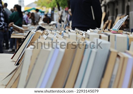 book sale at the tristan narvaja antiques fair in montevideo uruguay Royalty-Free Stock Photo #2293145079