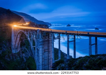 The Bixby Creek Bridge at night, in Big Sur, California Royalty-Free Stock Photo #2293147753