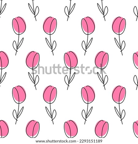 Simple one line style flowers. Modern seamless pattern.