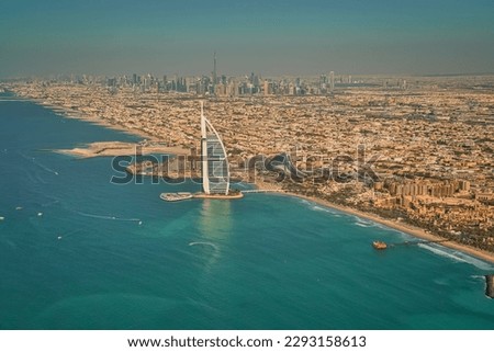 The Arabian Gulf and Dubai building in Dubai hotel. The picture was taken from a helicopter.
